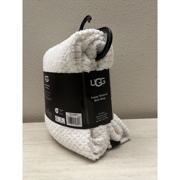 UGG Unisex Poppy Textured Bath Wrap One Size Adjustable 32 X 58” WHITE NEW!! - Picture 6 of 8